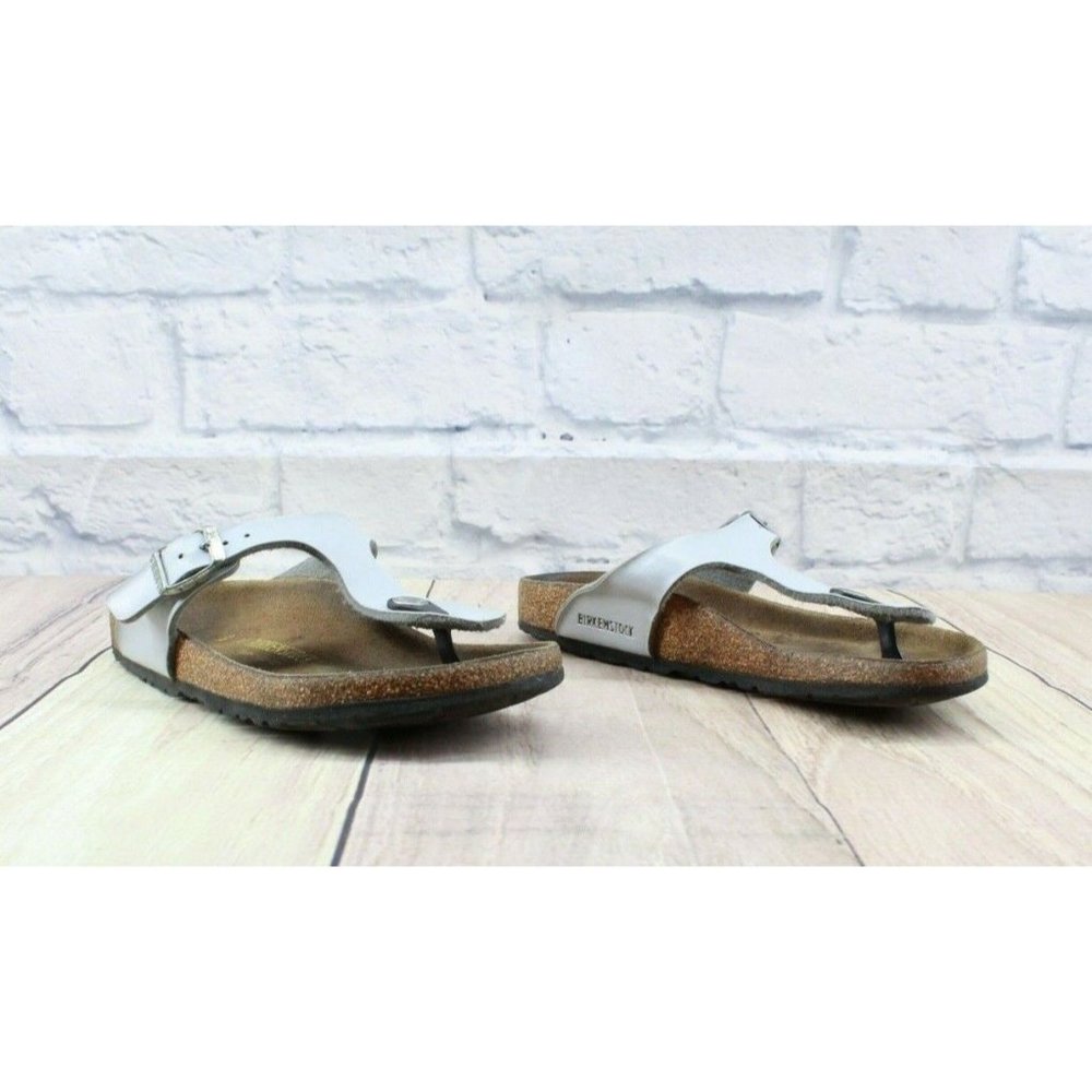 Birkenstock Gizeh Silver Leather Birko-Flor Thong Sandals Size EU 33 US 2-2 - Picture 2 of 10